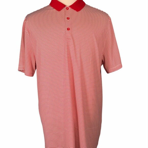 Nike Golf Dri-Fit Red & White Striped Men's Polo Shirt XL Extra Large - Picture 1 of 9